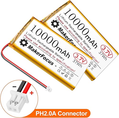Miniatura 2 de MakerFocus Batería recargable de polímero de litio de 3.7 V 10000 mAh con placa protectora integrada, revestimiento aislante y enchufe PH2.0 para