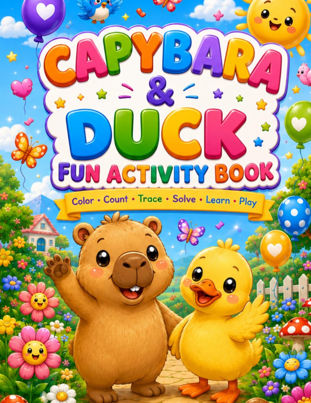 Capybara & Duck Fun Book: A Cute Activity Book Packed with Coloring, Mazes, Tracing, Counting & Puzzles
