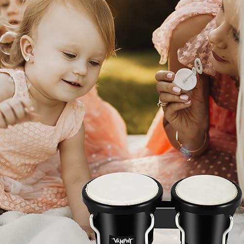 Miniatura 28 de Juego de batería Bongo con llave de afinación Bongos para niños, adultos, principiantes, tambores Bongo transparentes de 6 y 7 pulgadas