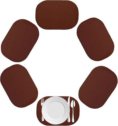 Kraftware Juego de 6 manteles individuales ovalados de red para cualquier mesa al aire libre, color marrón chocolate
