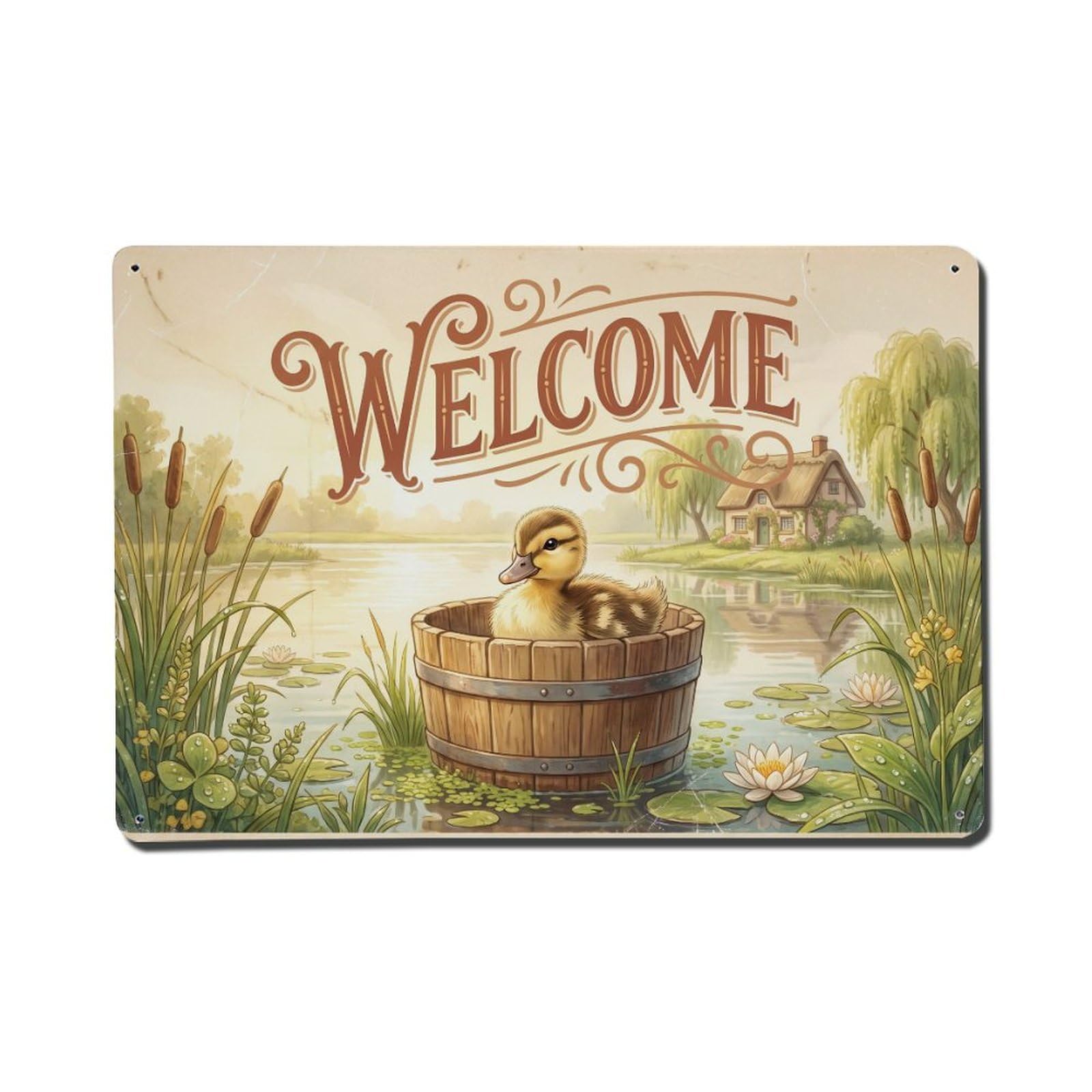 Vintage Welcome Duckling Morning Dew Metal Tin Sign