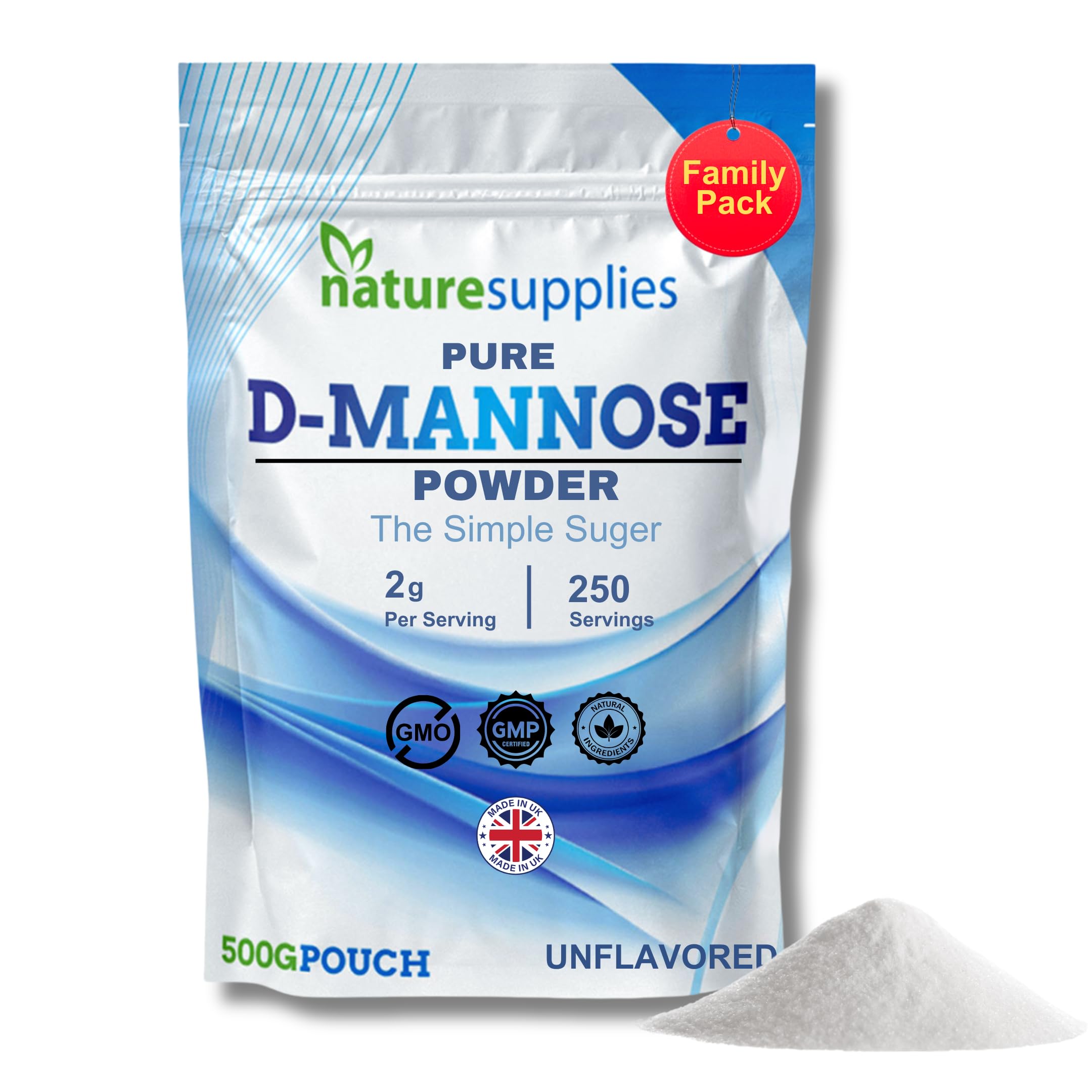 D Mannose Powder Bulk Buy 500g - Pure D-Mannose for Natural Support - (NOT D Mannose Capsules or Tablets) GMO Free, Vegan Friendly, No Chemicals - High Strength Dmannose Supplement by Naturesupplies