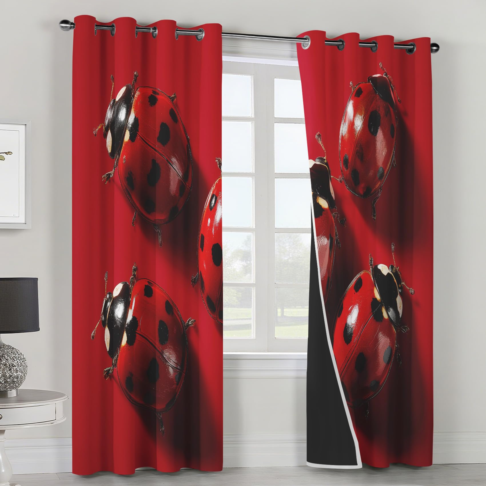 Generisch Vorhänge Marien Bunt Käfer, Bunt Käfer Insekt Vorhang Blickdicht mit Ösen, Gardinen Wohnzimmer Schlafzimmer Deko, Verdunklungsvorhänge 2er Set, 245 x 140 cm (H x B) K12