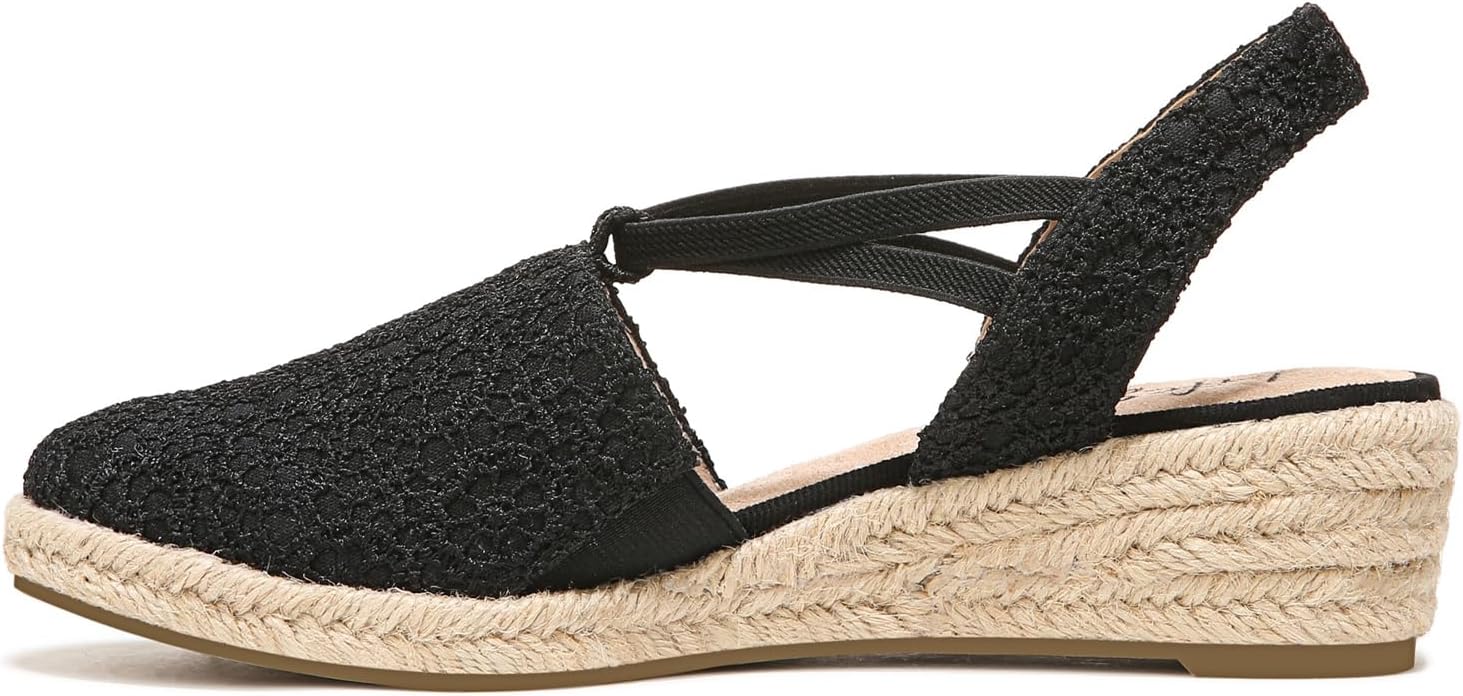 LifeStride Womens Katrina 2 Espadrille Wedge Black Crochet 5.5 M