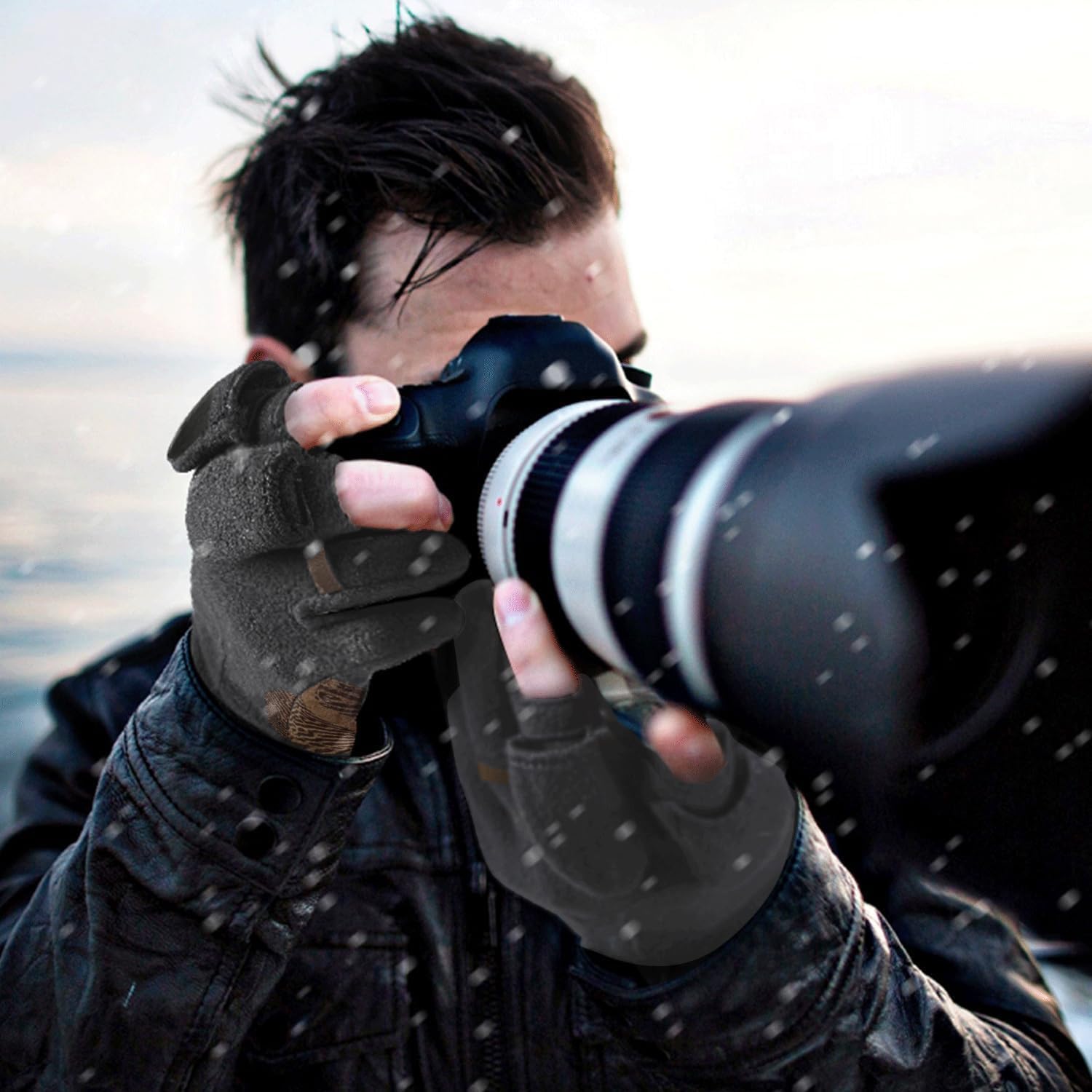 Palmyth Magnetic Fleece Fishing Gloves Convertible 3 Cut Fingers Ice Fishing Warm for Cold Weather Photography - Image 5