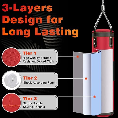 Miniatura 10 de Saco de boxeo de 4 pies para adultosniños, saco de boxeo pesado sin relleno, juego de bolsa de boxeo con guantes de boxeo, envolturas, cadena,