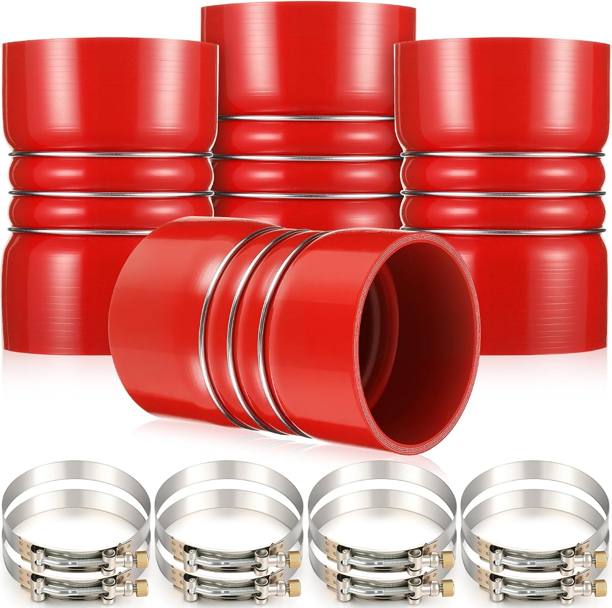 Paquete de 4 mangueras de joroba de enfriador de aire de carga de silicona con abrazaderas con resorte de perno en T Juego de mangueras de aire para semirremolque de 4" x 6" Kit de manguera de turbo, entrada de aire e intercooler de alta resistencia