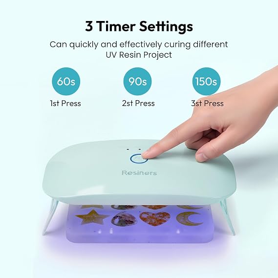 Resiners UV Light for Resin, 18 LEDs, 3 Timer Modes, AirWave UV Lamp | 365+405nm Dual-Wavelength, Fast, Even Curing with 60/90/150s Timers, Extra Long Power Cord for Resin Jewelry and DIY Crafts