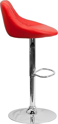 Miniatura 7 de Flash Furniture CH-82028A-BK-GG asiento de vinilo negro de diseño contemporáneo, banqueta alta ajustable con base cromada, Cromo Vinilo, Rojo