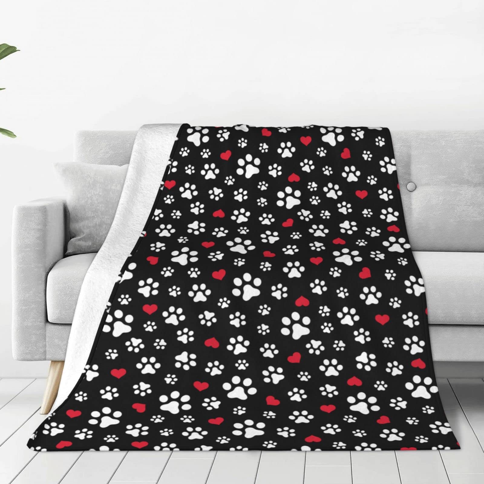 Coperta in pile con zampa di cane, gatto, cuore, cuore, per letto, divano, coperta in pile, leggera, morbida e accogliente, 127 x 101,6 cm