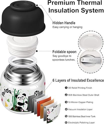Miniatura 2 de KTKUDY Termo de 17 onzas para comida caliente, tarro de alimentos aislado de acero inoxidable con cuchara plegable, termo de sopa de boca ancha para