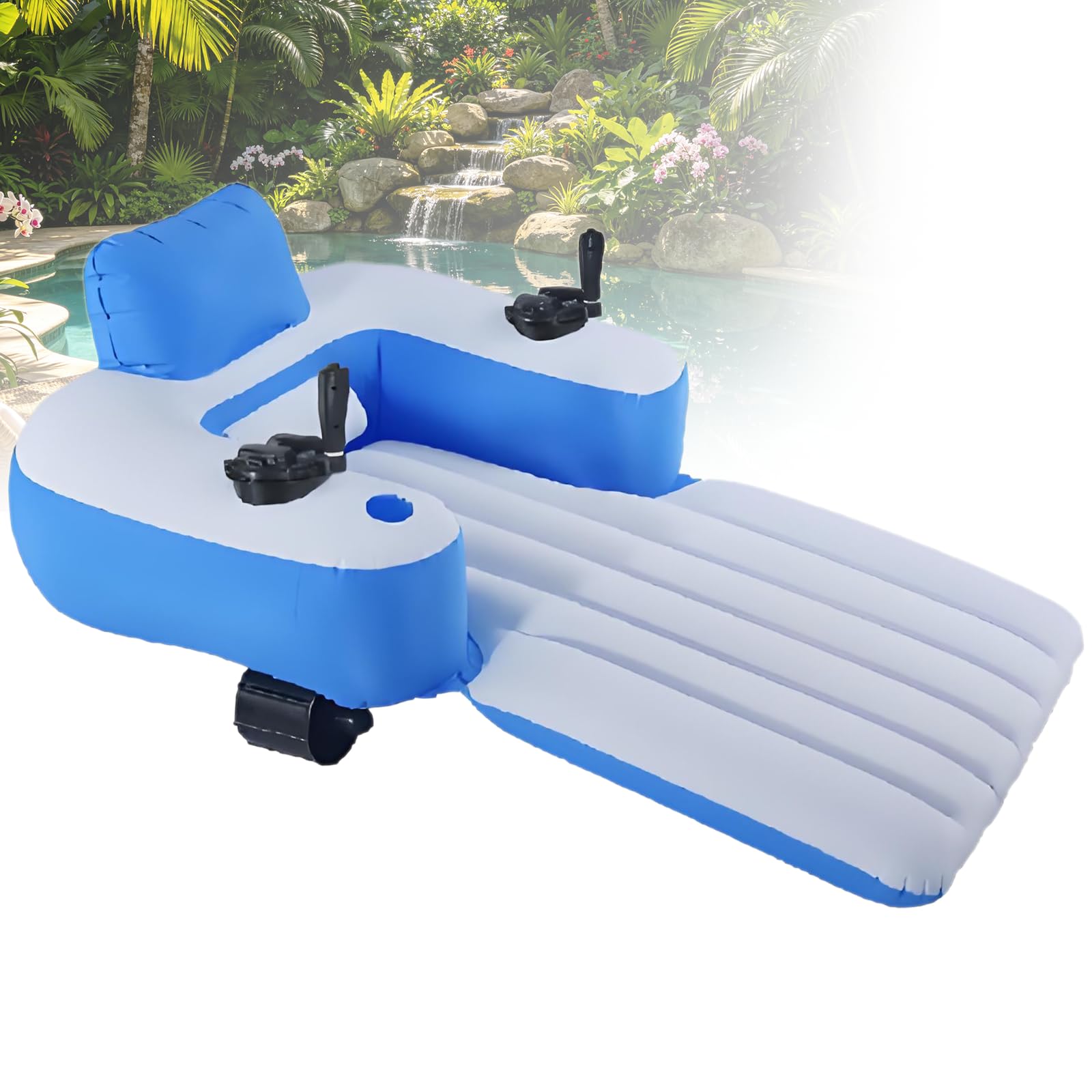 Gavscient Rechargeable Motorized Pool Floats For Adults, Heavy Duty Inflatable Lounger With Single/Dual Motor Choice, Joystick Steering, Backrest, Cup Holder For Summer Party Elongated
