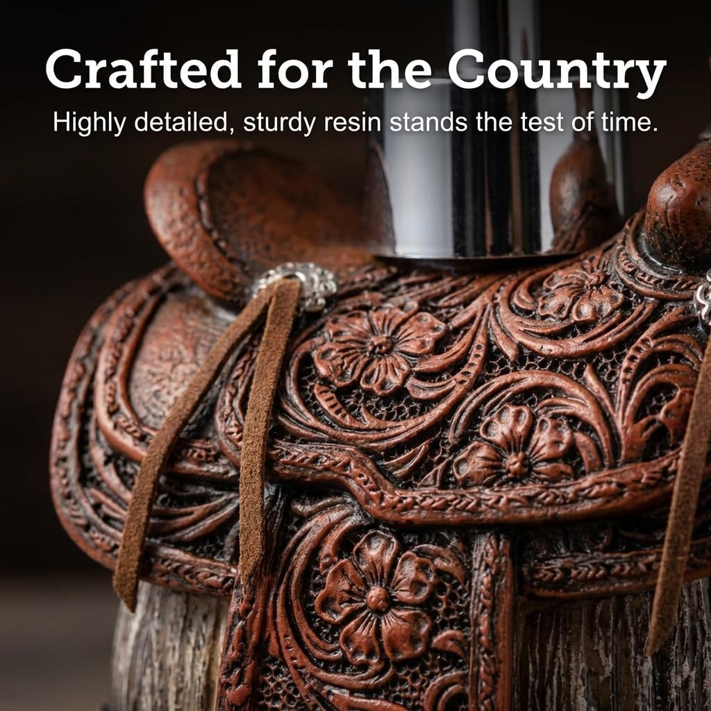 The Bridge Collection Western Saddle Soap Dispenser Rustic Decor | Hand-Painted Cowboy Horse & Barrel Themed Functional Soap Bottle for Country Bathroom & Kitchen Decor