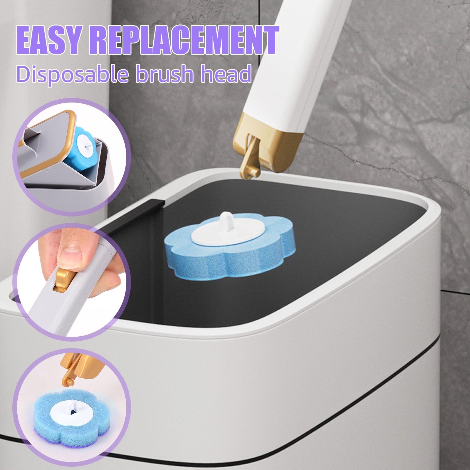 Einweg-WC-Bürsten-Set mit 18 Ersatzköpfen, einfache Installation, langer Griff, Toilettenschüssel-Reinigungssystem für mühelose Badezimmerreinigung (blau)