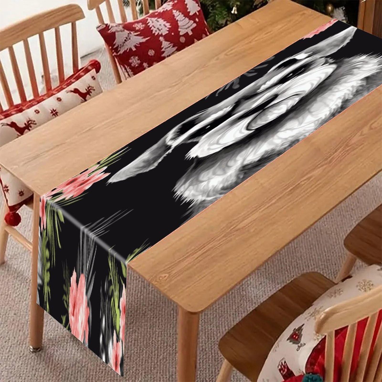 Rustic Linen Table Runner Farmhouse Style Schnauzer Table Runners Boho Style Tabletop Collection Home Long Dining Table Decoration for Party Living Room 13" X 71"
