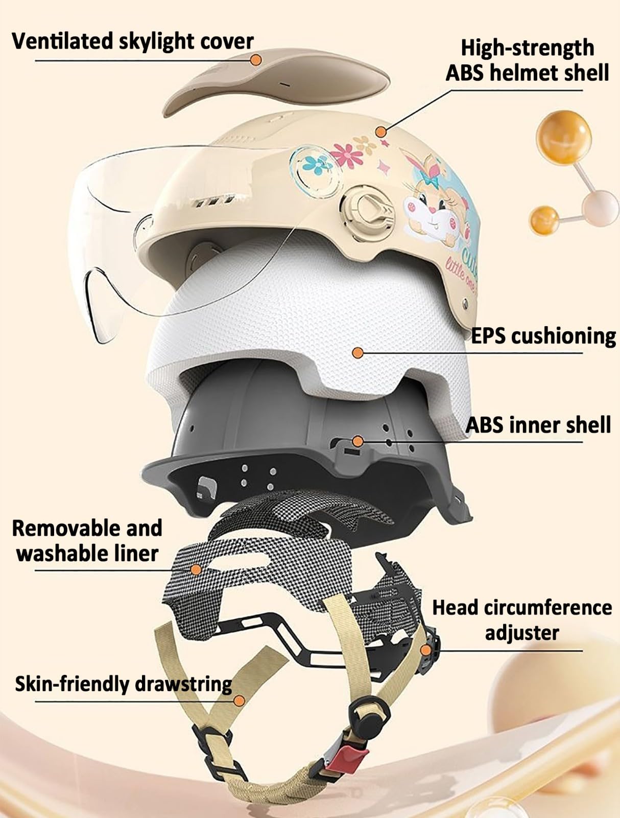 Casco De Scooter De Moda, Homologado ECE 22.06, Casco De Moto Abierto para Niños Y Niñas De 3 A 12 Años con Visera Solar.