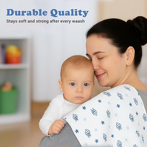 Miniatura 5 de Paños para eructos para niños y niñas, paquete de 7 unidades, grandes, 100% algodón, trapos extraabsorbentes de doble capa, color menta