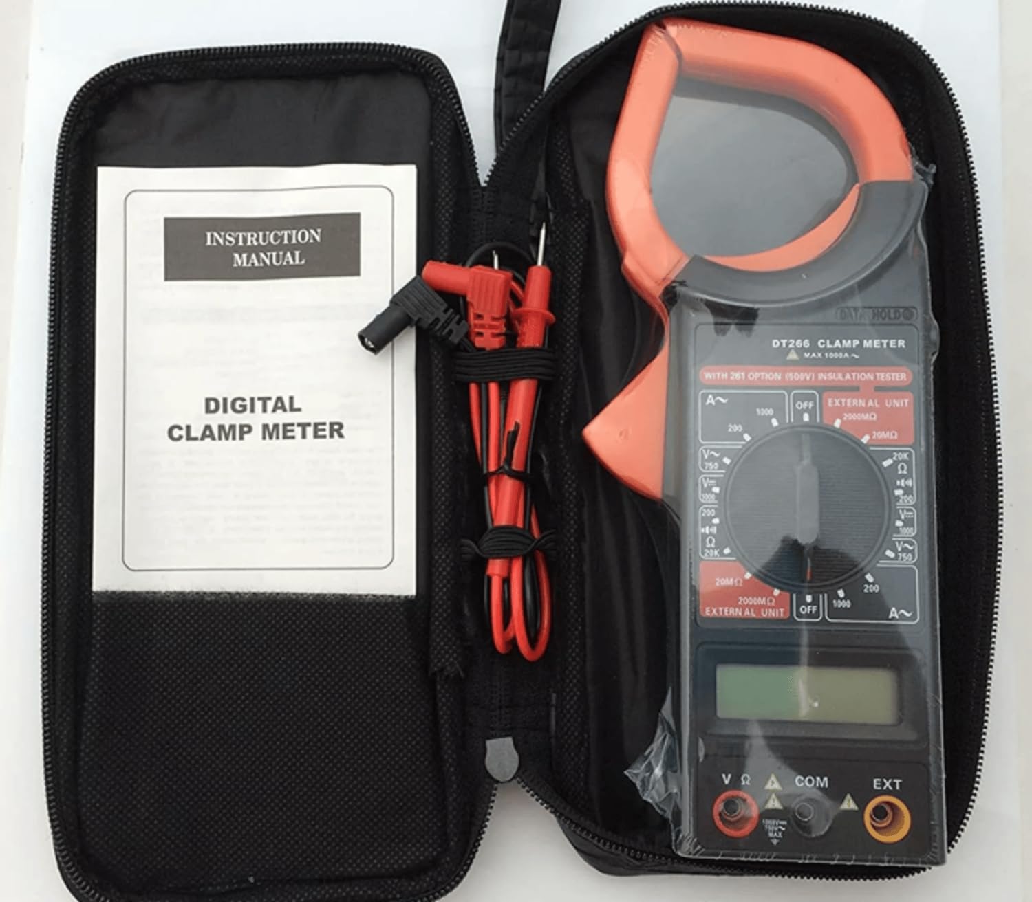 VMTRONIX DT-266 Ac Dc Digital Clamp Multimeter | Auto Ranging |Amp Current Voltage Measurement Device| Ammeter Resistance Buzzer Data Hold with Carry Case Red Colour - Image 6 thumbnail