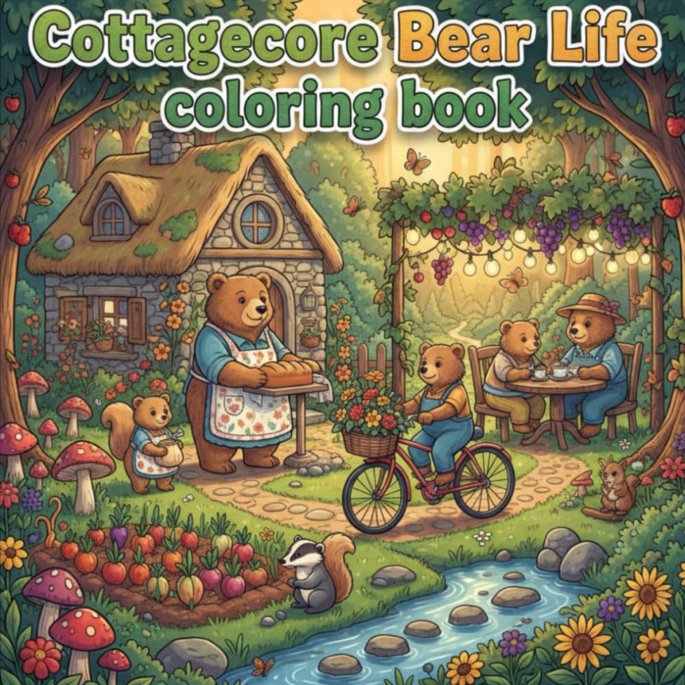 Cottagecore Bear Life Coloring Book: A Whimsical Coloring Adventure for Young Adults