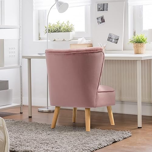 Miniatura 26 de S AFSTAR Silla decorativa sin brazos, silla moderna de terciopelo con patas de madera de goma y asiento de esponja gruesa, silla tapizada con