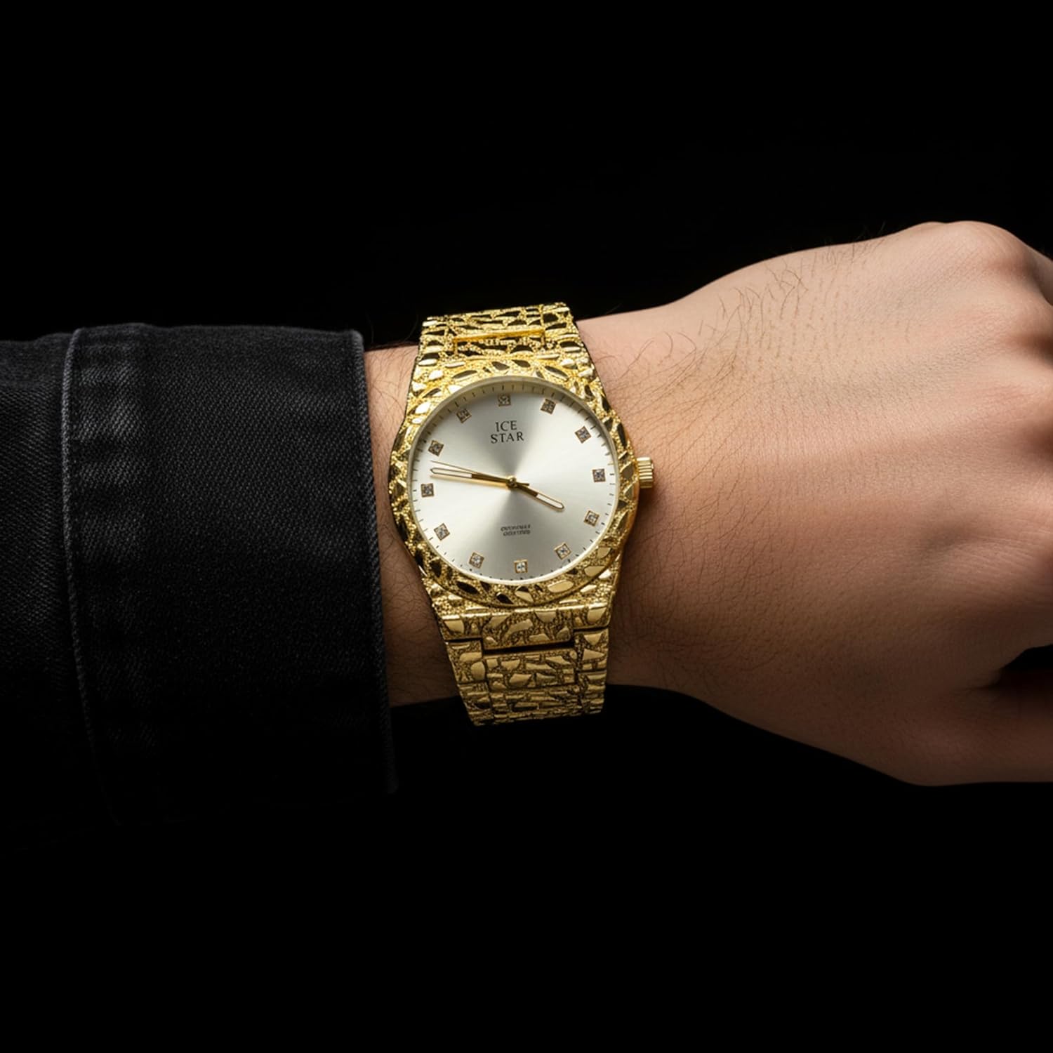 Techno Pave Men's 45mm Nugget Design Watch & Bracelet Set, Diamond Accent Dial