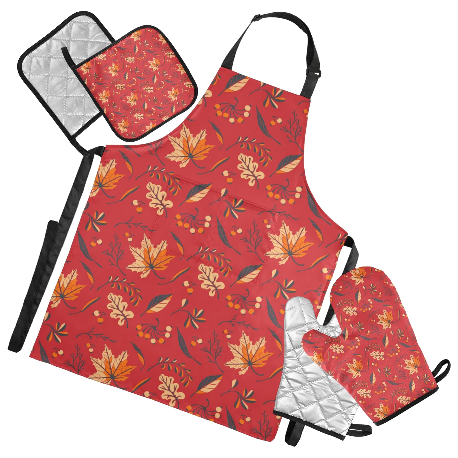 Buy susiyo Autumn Maple Leaves Branch Red Kitchen Apron Set 