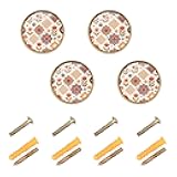 Msyxl 4 Pack Vintage Folk Motif Cabinet Knobs Round 1-1/4 Inch (32 mm) Dresser Drawer Pulls Kitchen Cabinet Hardware Handles Knobs for Dresser Kitchen Drawer