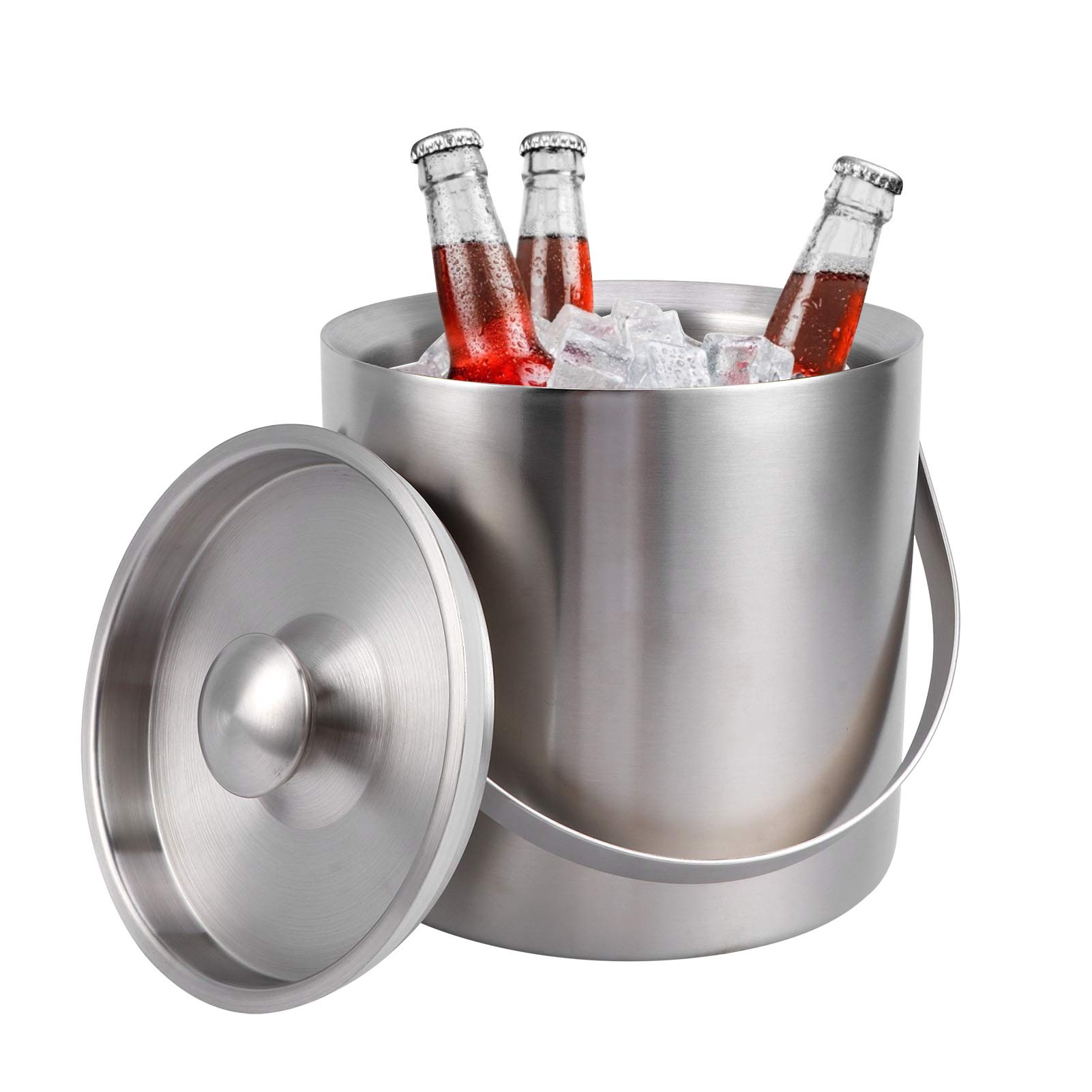 Eiskübel, 3 l, doppelwandiger Edelstahl-Weinkühler mit Deckel für Bar, Hotel, Party, Heimgebrauch, Robustes, luftdichtes, silikonversiegeltes Eisfass für Champagner-Cocktails