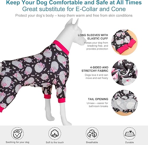 Miniatura 6 de LovinPet Pitbull - Enterizo para perro calmante y ansiedad, mameluco ligero, estampado de oveja negra, pijamas para perros grandes, suéter de manga