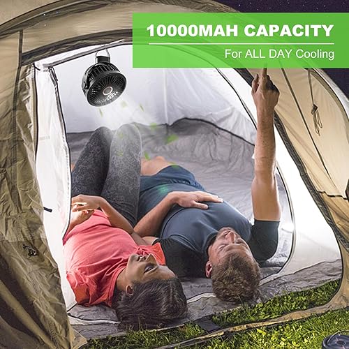 Miniatura 4 de Odoland Ventilador recargable de campamento de 10000 mAh con mosquetón de gancho para colgar, ventilador portátil de tienda de campaña, flujo de