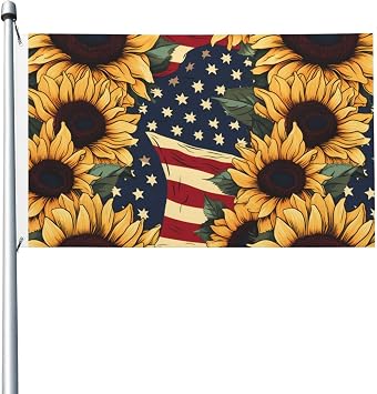 USA Striped Sunflowers Double-sided Printed Flag 3x5 Foot, National Day Garden Yard House Flags Greeting Banner, Indoor Outdoor Holiday Home Decorations