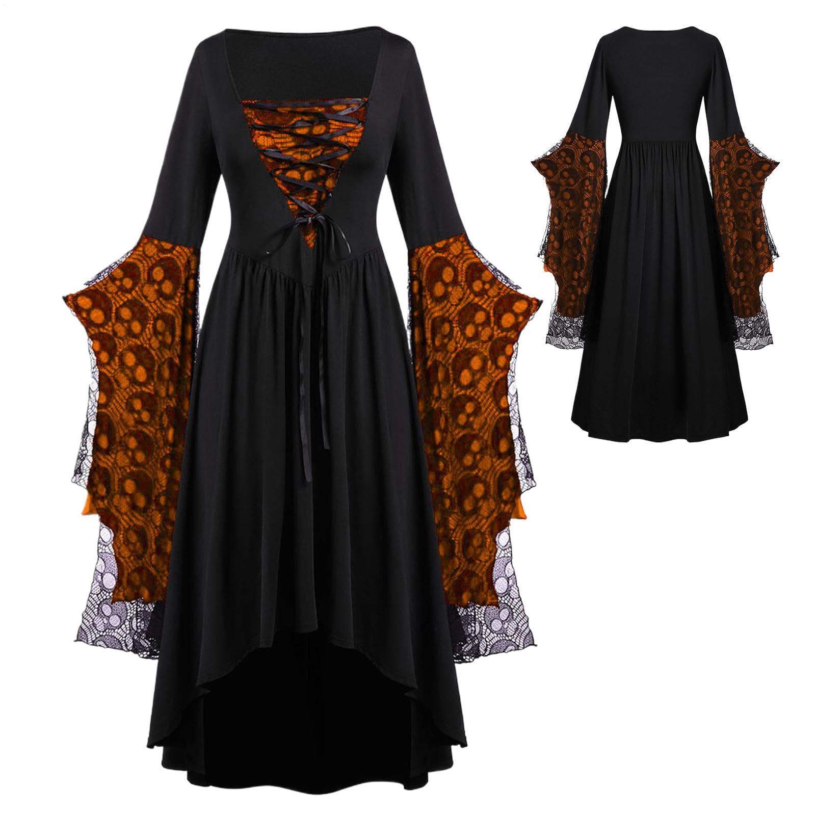 Vestido corsé medieval de Halloween con mangas acampanadas y lazos vintage 8