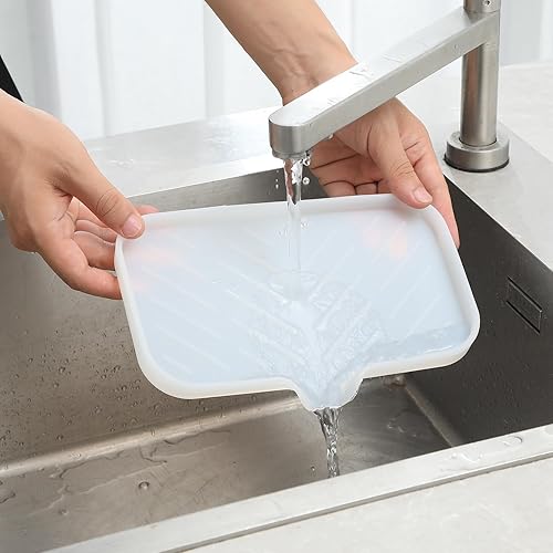 Miniatura 8 de Jaboneras de baño de silicona con boquilla de drenaje, organizador de fregadero de baño y cocina, soporte para esponja, bandeja de jabón para