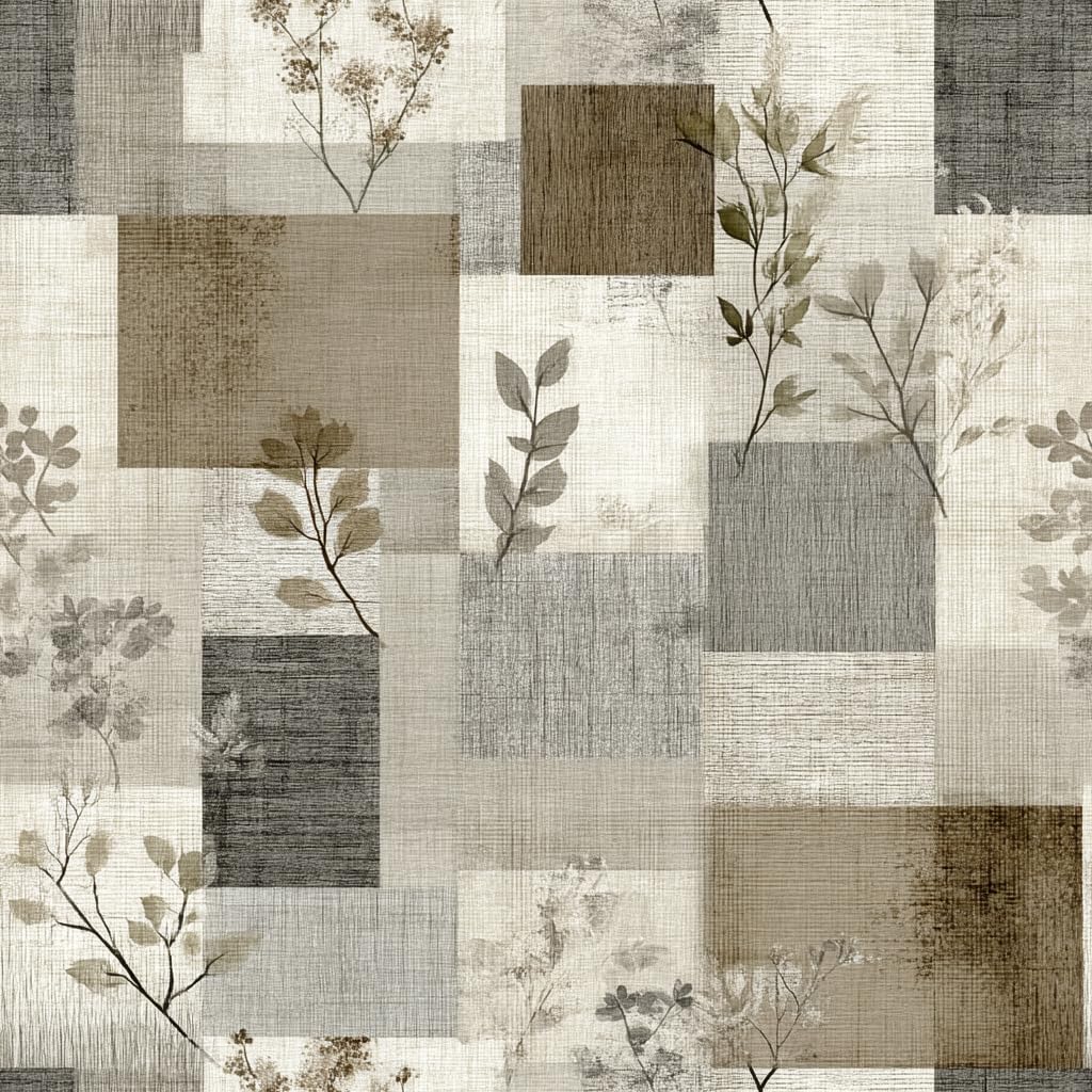 Neutral Patchwork Botanical Wallpaper Peel and Stick Removable 17.7" x 236.22" Subtle Mossy Leaf & Twig Accents Wall Paper Self Adhesive for Classroom Bedroom Laundry Room Bathroom