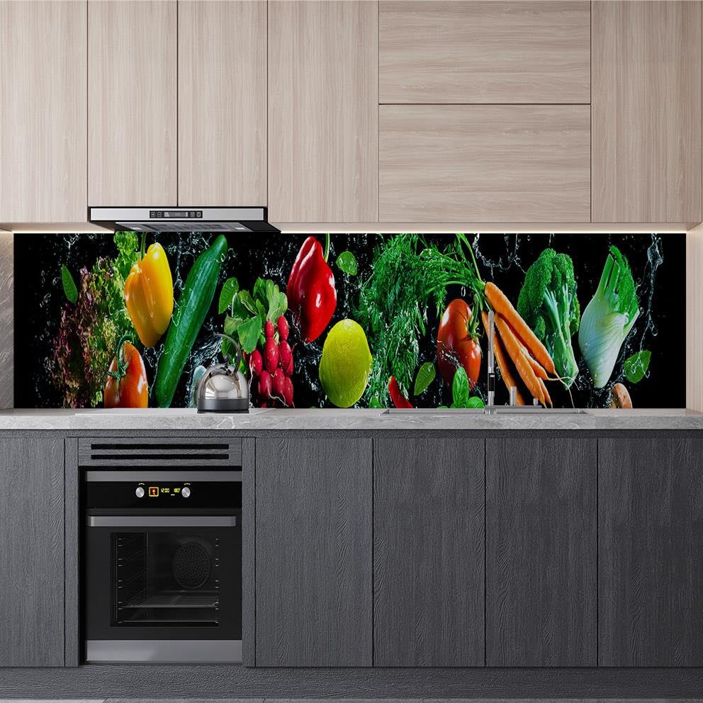 Mutfak Tezgah Arası Folyo Fayans Kaplama Folyosu Sebzeler 60x300 CM