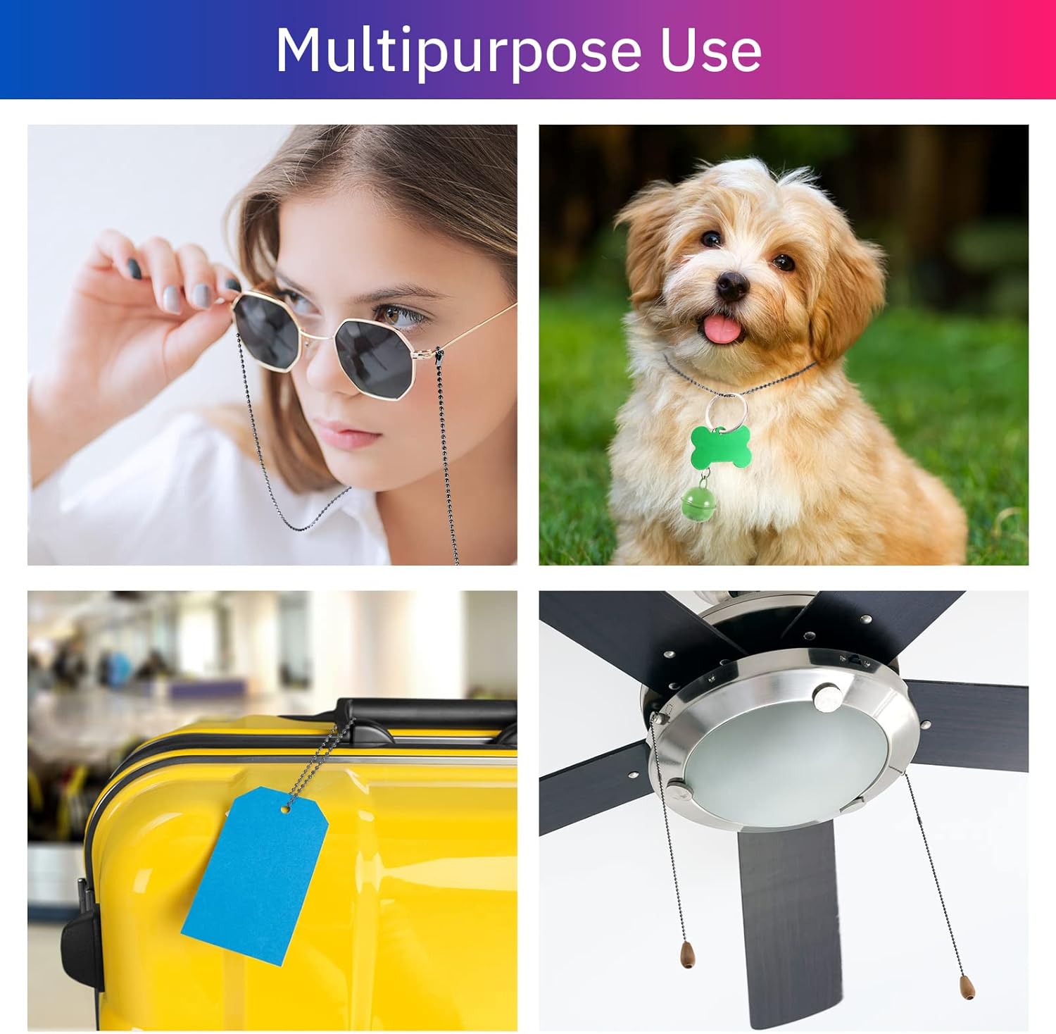 Mudder 65 ft Ball Necklace Chains, 2. 4mm Bead Link Dog Tag Chain Roll with 40 Ball Connectors and Plier for Necklace Hanging Ornament Key Chain Dog Pet Tags(Black) - Image 6