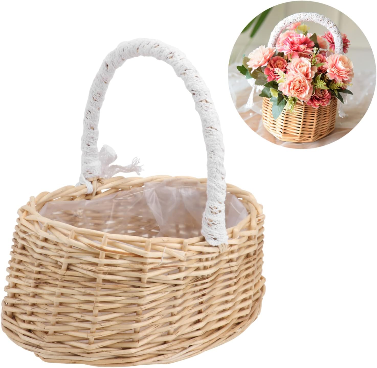 Ciieeo 2pcs Rattan Woven Flower Basket Handheld Decorative Storage for Weddings Parties and Floral Arrangements Multi-functional Khaki Design