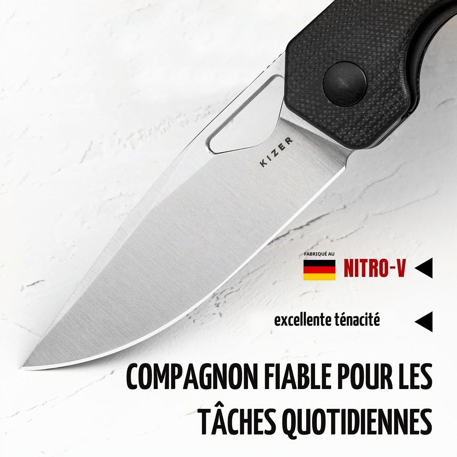 Kizer Couteau Pliant EDC Mini Militaw, Lame Nitro-V 2.82" Manche G10/Mkuruti, Clip Poche, Cadeau Camping, V3634SA4