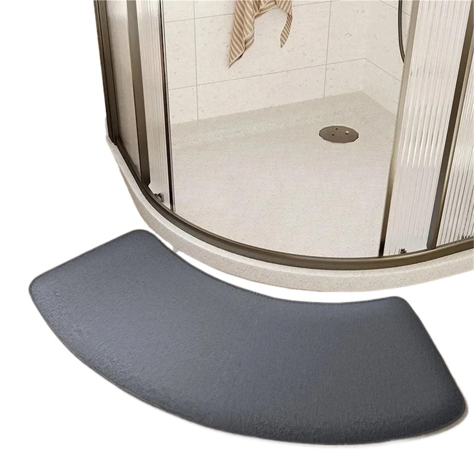 curved shower mat 1PC Bathroom Floor Mat Carpet Curved Scalloped Non-slip Area Rug Absorbent Mats Toilet Shower Bath Kitchen(Grey,45x100cm 1PC)