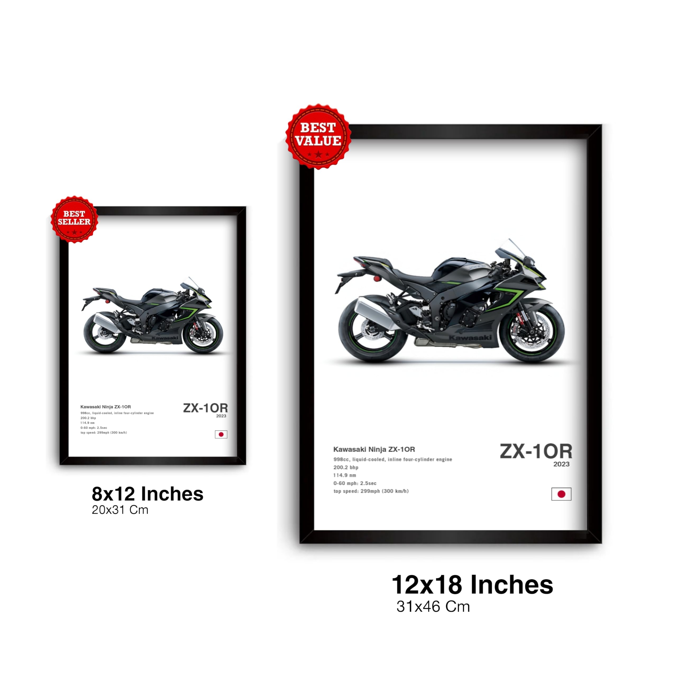 Kawasaki Ninja ZX-10R Bike Poster for Wall Photo Frame, Modern