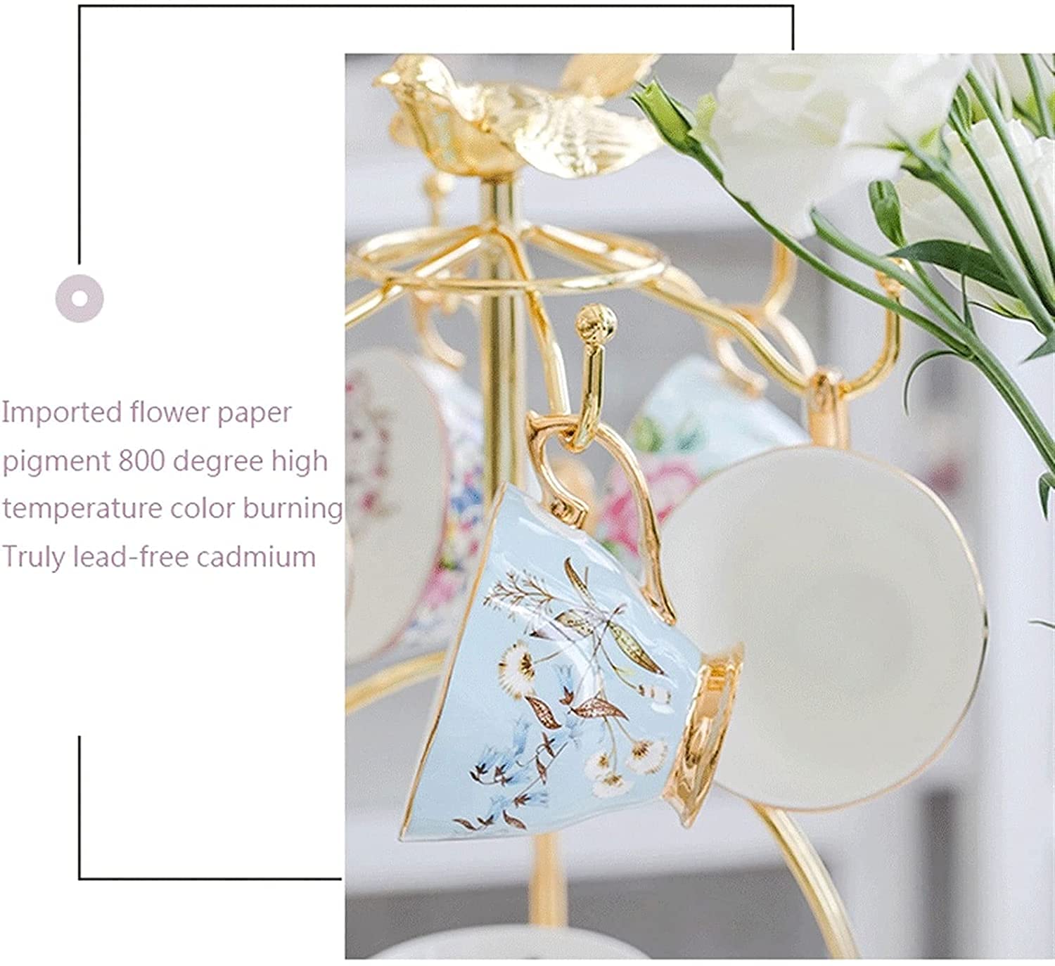 Kaffeetassen aus Glas mit Blumenmotiv, Emaille-Glasbecher, Emaille-Teeglas mit Blumenmotiv, Kaffeetasse, Glasbecher, Serie „Afternoon Garden“, Teetasse aus Bone China mit Blumenmotiv, Kaffeetasse, eur