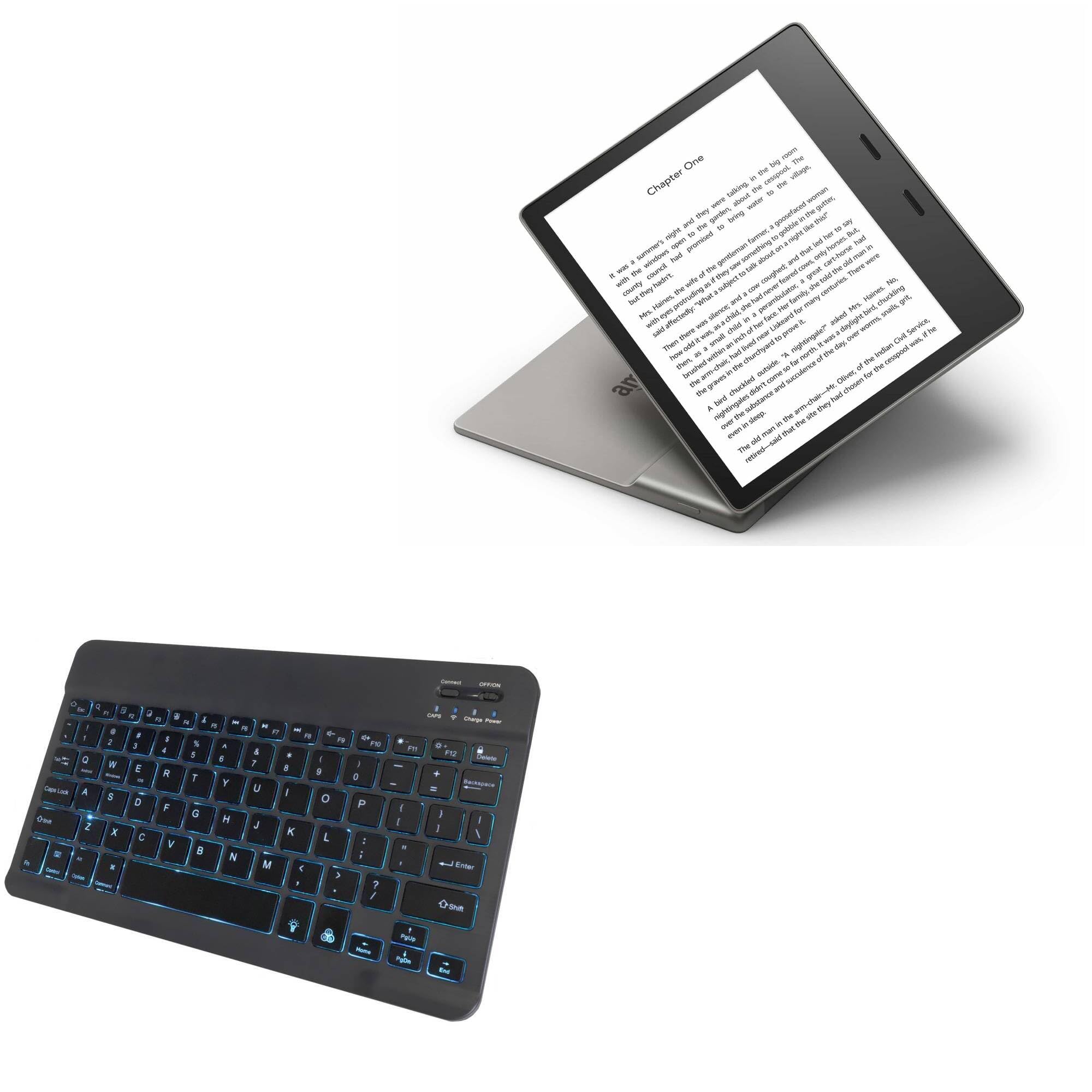 BoxWave Keyboard Compatible with Amazon Kindle Oasis (3rd Gen 2019) - SlimKeys Bluetooth Keyboard - with Backlight, Portable Slim LED 7 Colors - Jet Black
