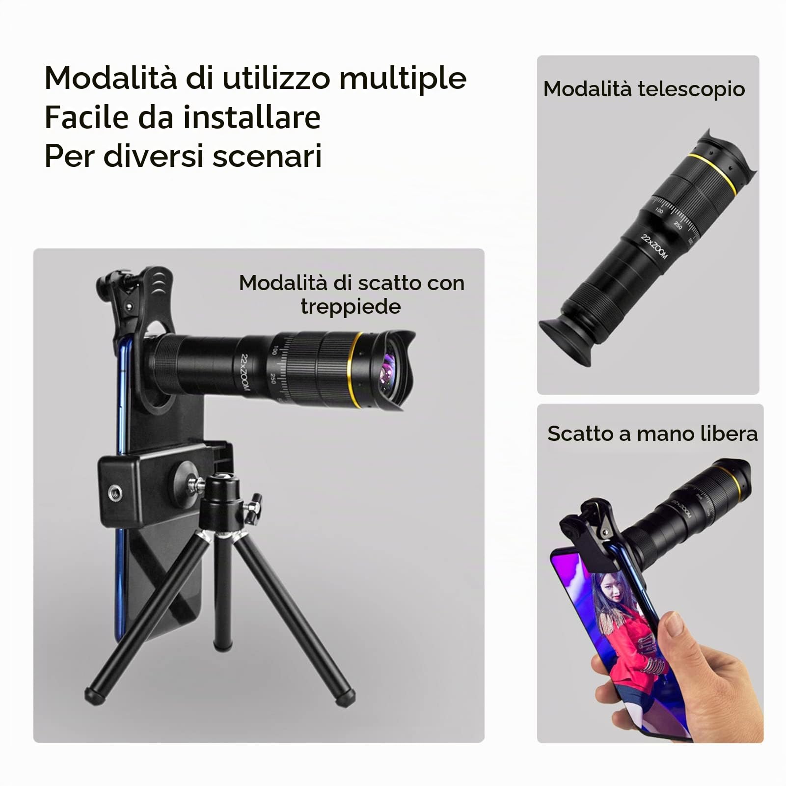 Obiettivo della Fotocamera del Telefono Cellulare, Doppia Clip di Regolazione Sull'Obiettivo del Telefono Cellulare con Ingrandimento 32X, Supporto 0,63X Ultra Grandangolare