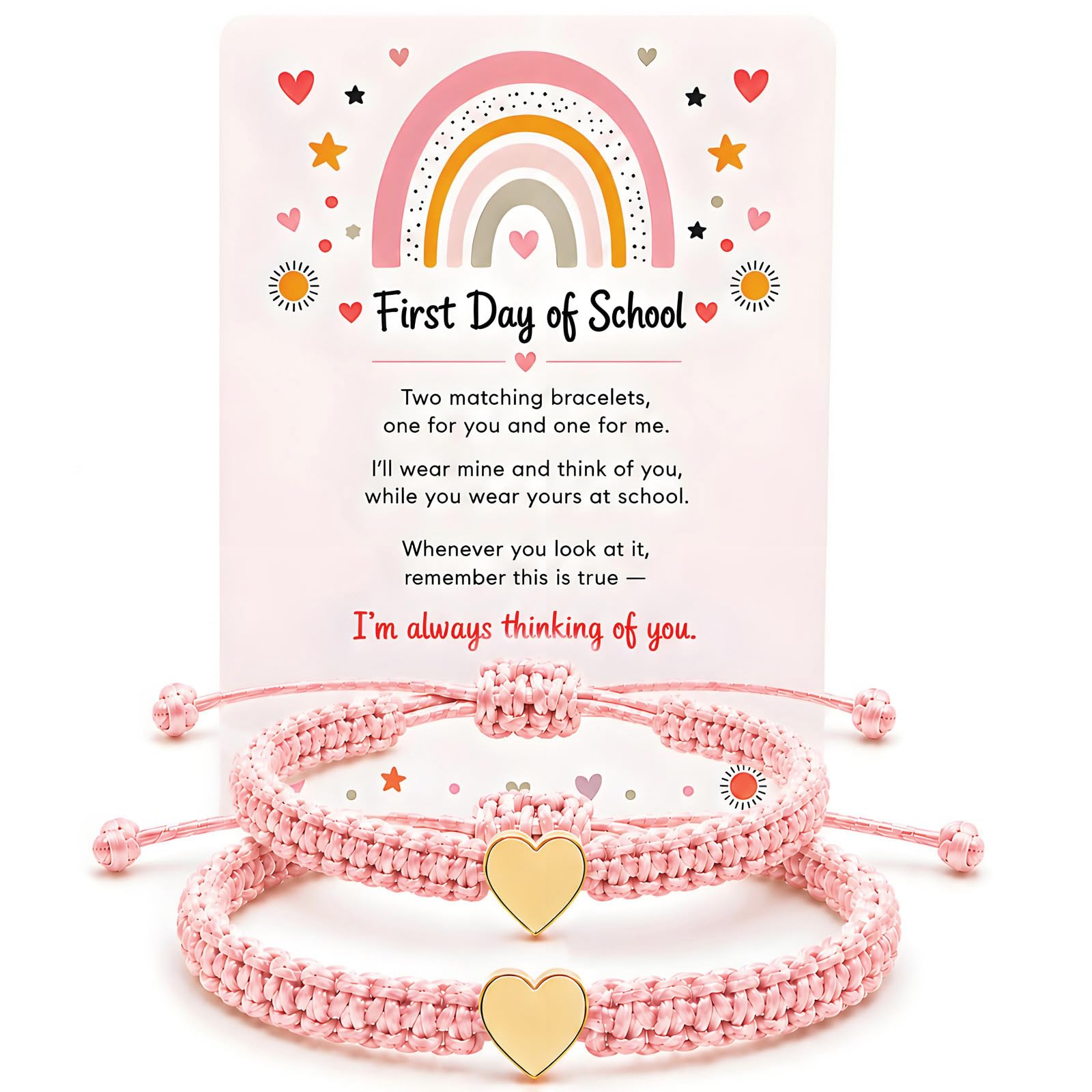 First Day of Kindergarten Bracelets for Mommy and Me Back To School Gift Matching Bracelets, Mother Daughter Bracelets Pre-K Gifts for Girls Boys, Heart Wish Adjustable Bracelets