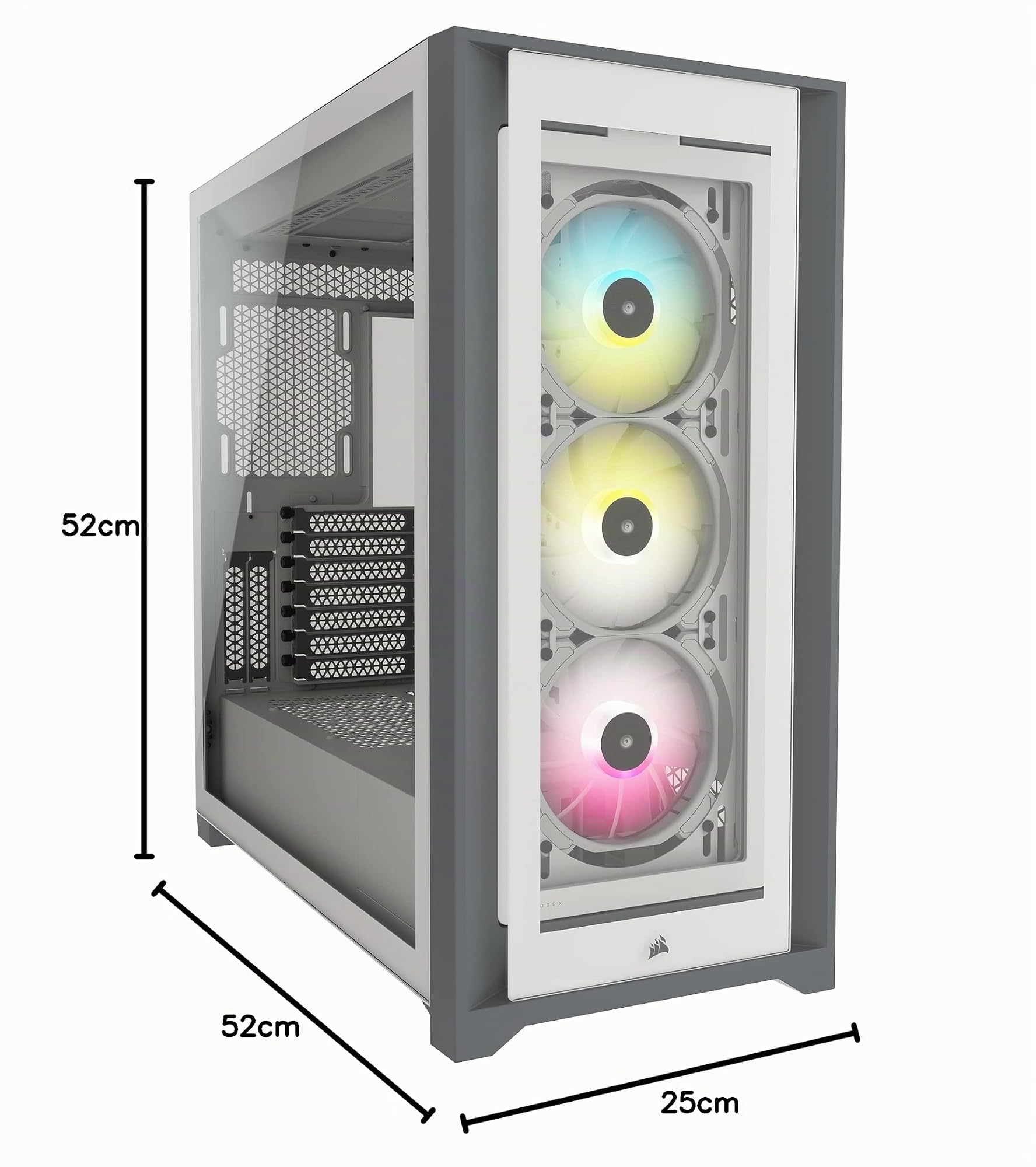 Corsair iCUE 5000X RGB Case per PC Intelligente ATX Mid-Tower con Vetro Temperato (Quattro Pannelli in Vetro Temperato, Sistema di Gestione dei Cavi RapidRoute, Tre Ventole da 120 mm Incluse) Bianco