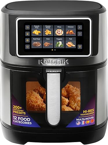 Kalorik - Freidora de aire de la serie VIVID TOUCH, capacidad de 7 cuartos de galón con pantalla táctil de alta resolución, 200 preajustes de