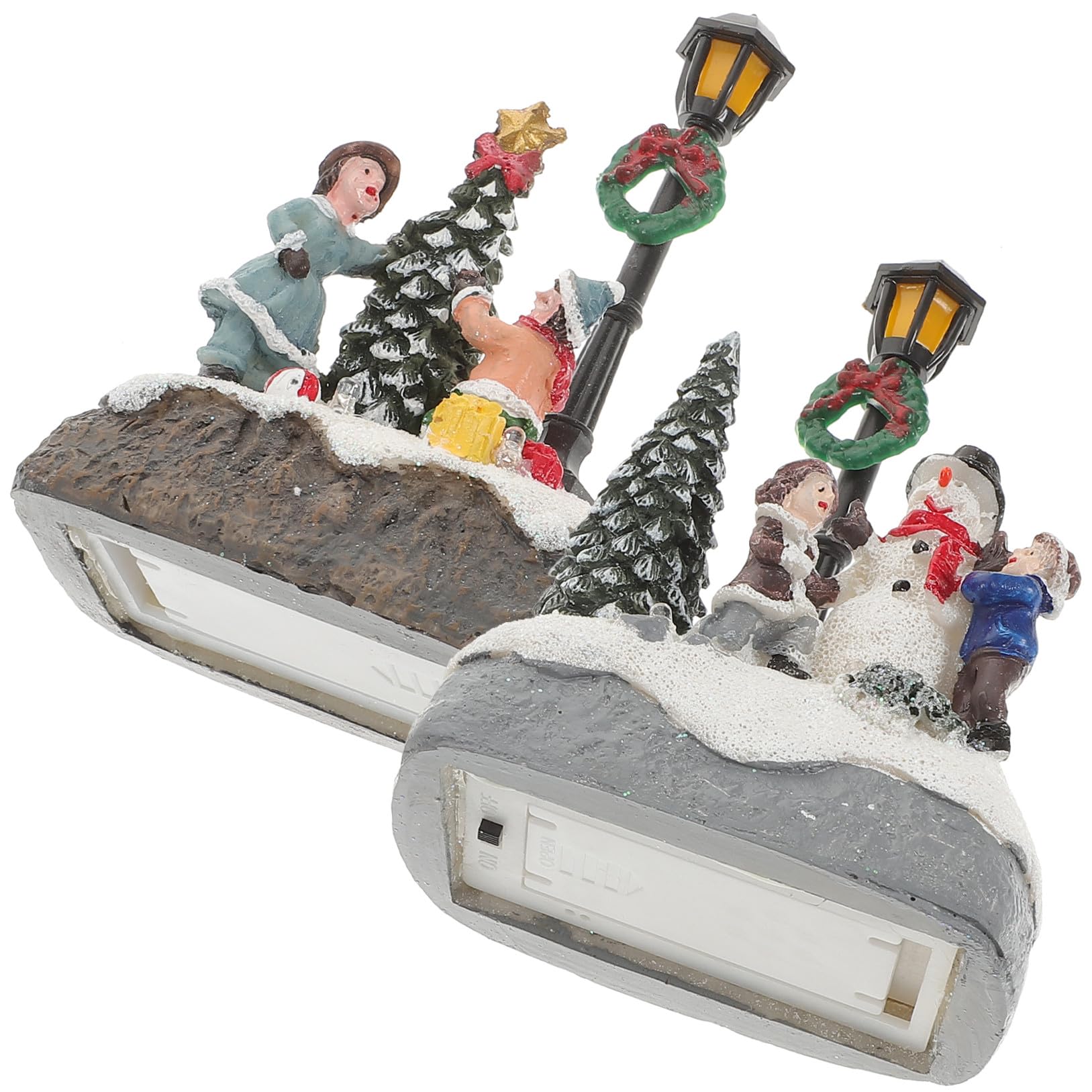 Maison lumineuse de Noël en résine avec sapin et bonhomme de neige LIFKOME, lot de 2