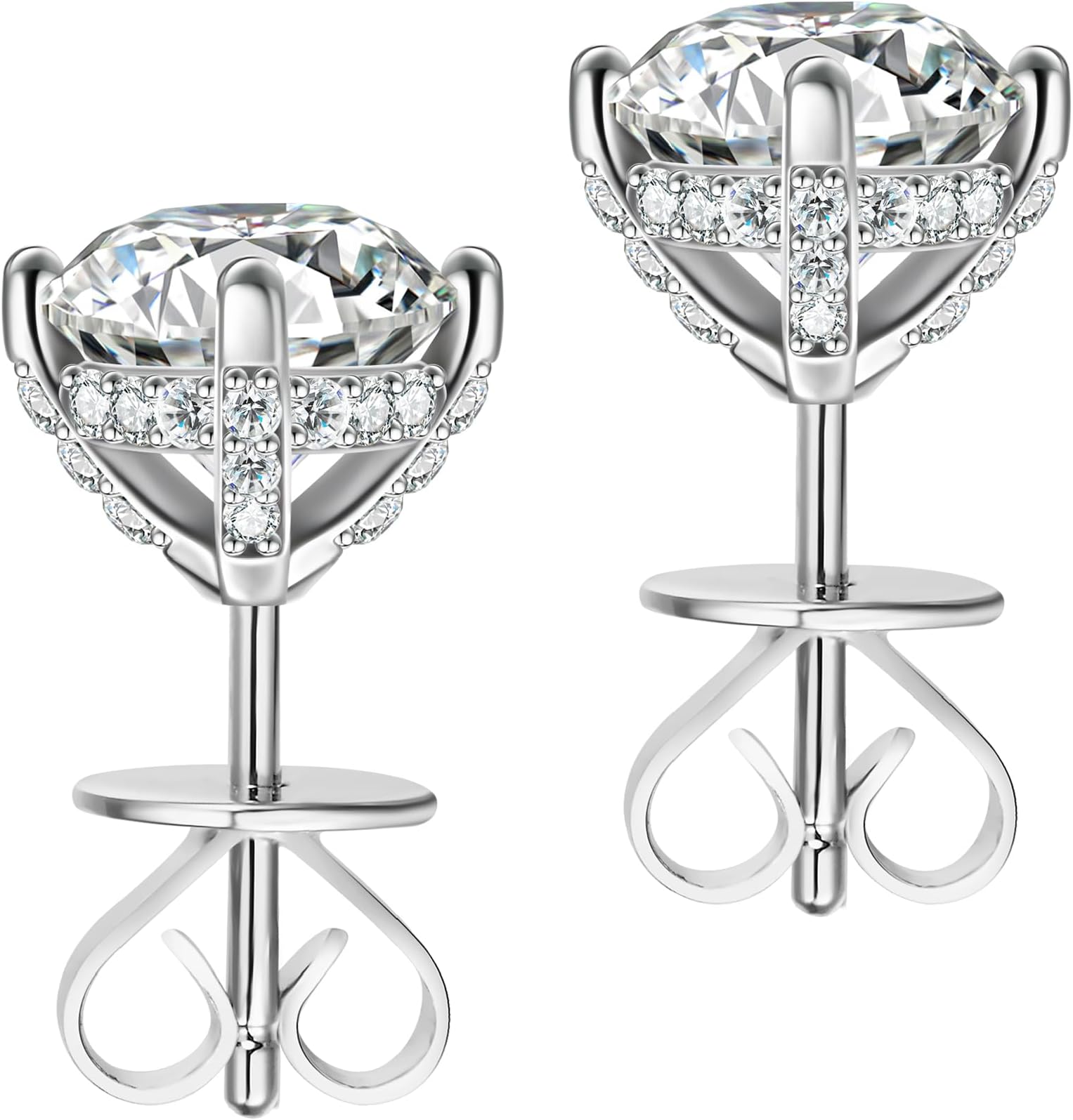 Absolute モアッサナイトスタッドイヤリング S925 スターリングシルバー レディース 2カラット D カラー VVS1 クラリティ モアッサナイトイヤリング, スターリングシルバー, モアッサナイト