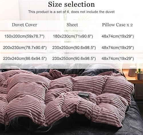 Miniatura 4 de Juego de funda de edredón tamaño Queen, funda de edredón de pana súper suave, juego de ropa de cama de terciopelo cristalino, rosa claro, tamaño