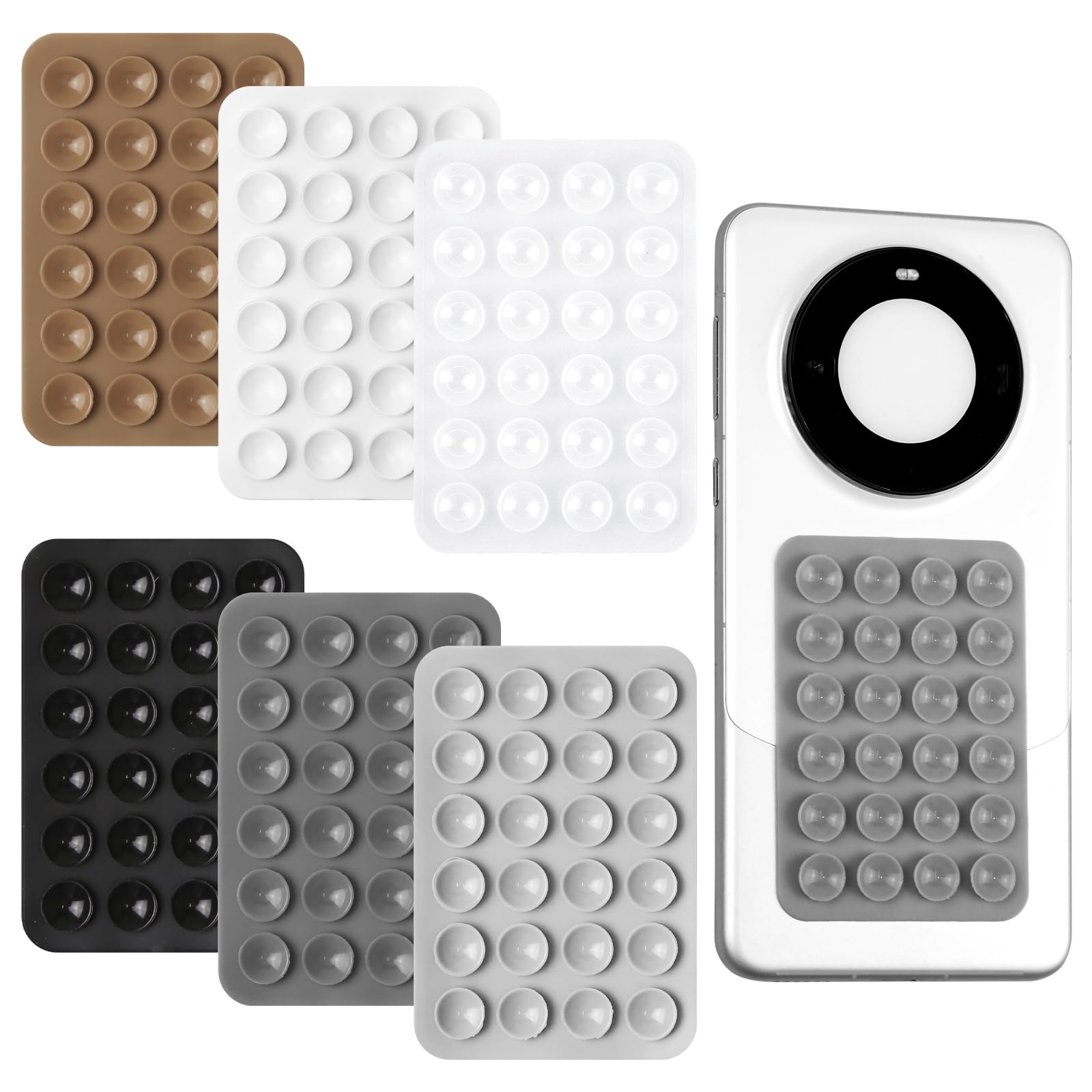 Ventouse Silicone Téléphone Portable, Support Carré Adhésif (6 Pièces, Multicolore)